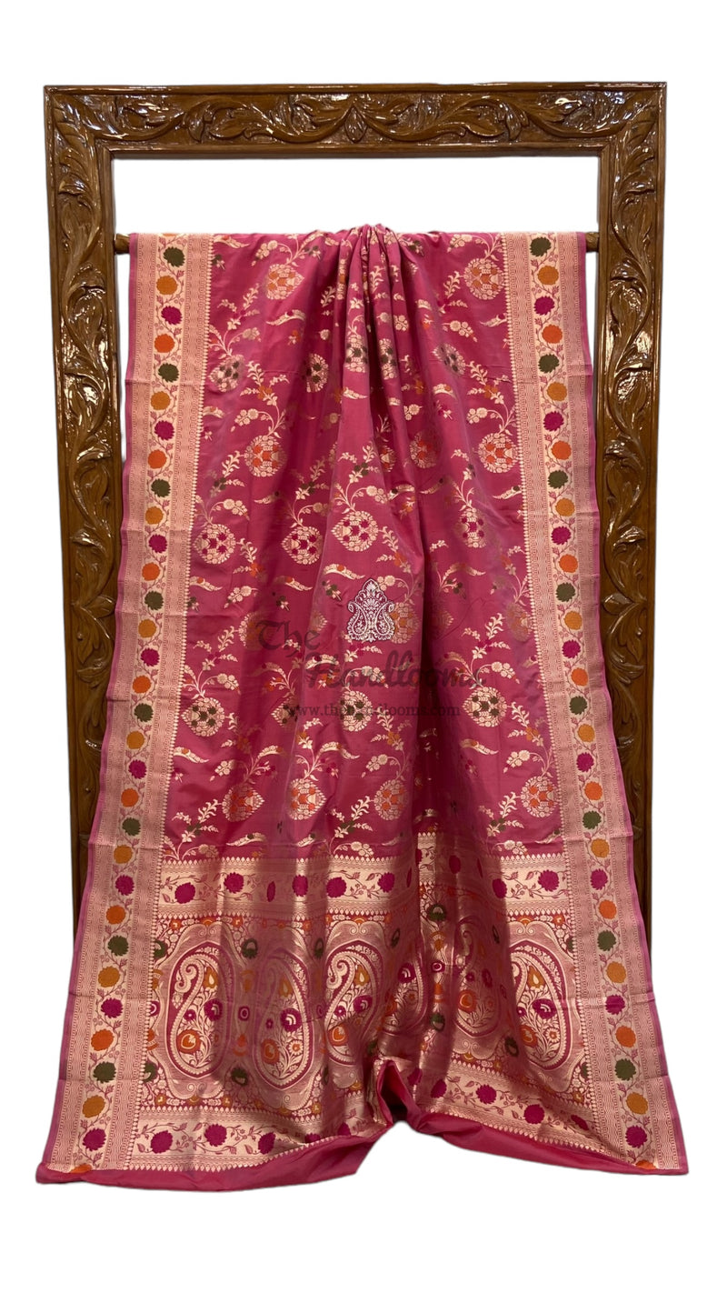 Pure Katan Silk Banarasi Handloom Saree - All over Jaal work with Meenakari - The Handlooms