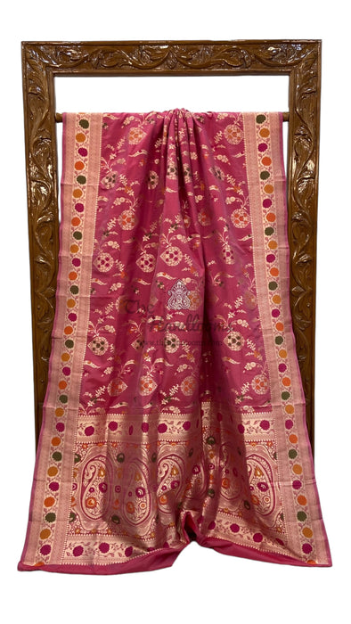 Pure Katan Silk Banarasi Handloom Saree - All over Jaal work with Meenakari