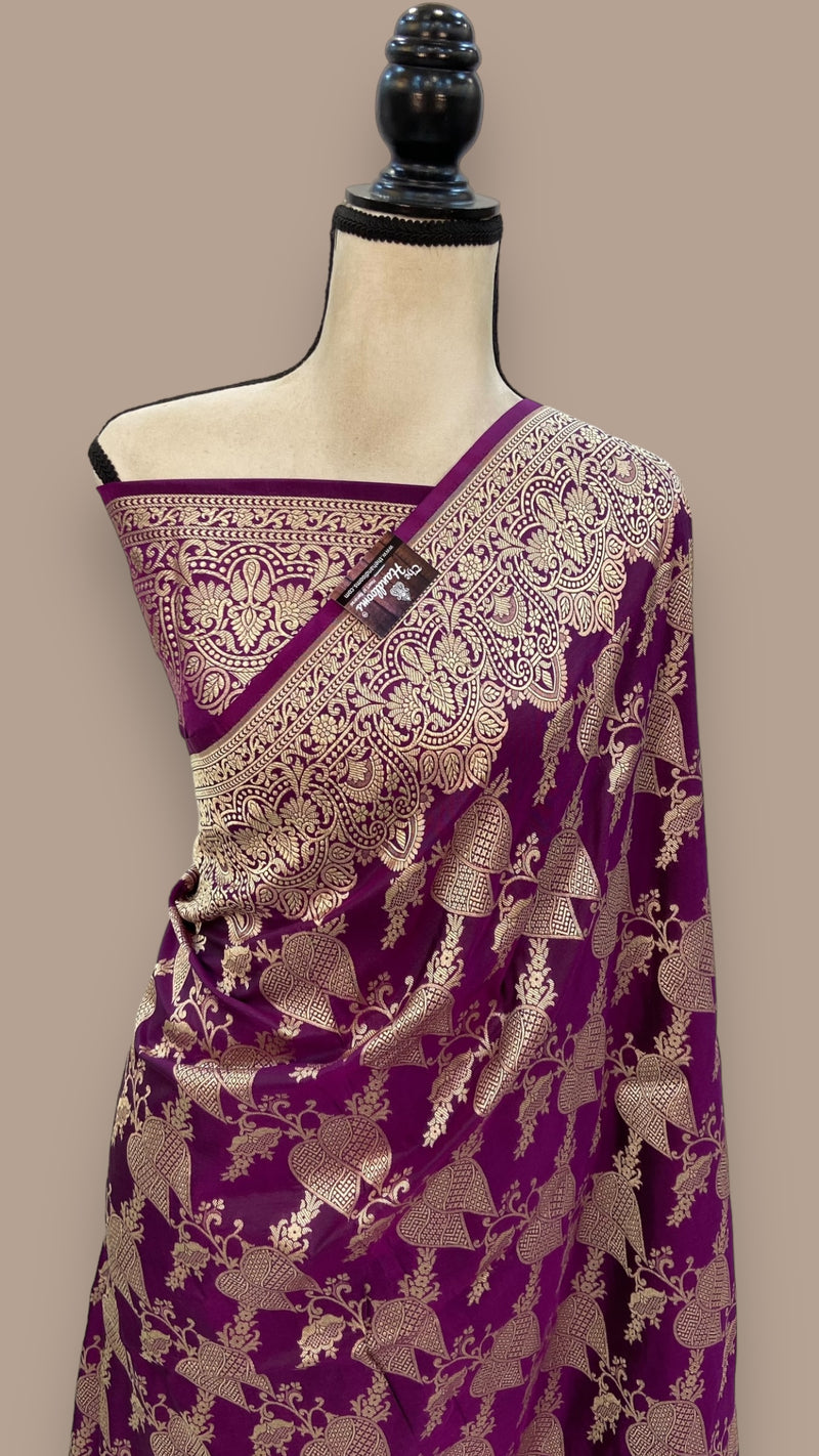 Pure Katan Silk Banarasi Handloom Saree - All Over Jaal Work - The Handlooms