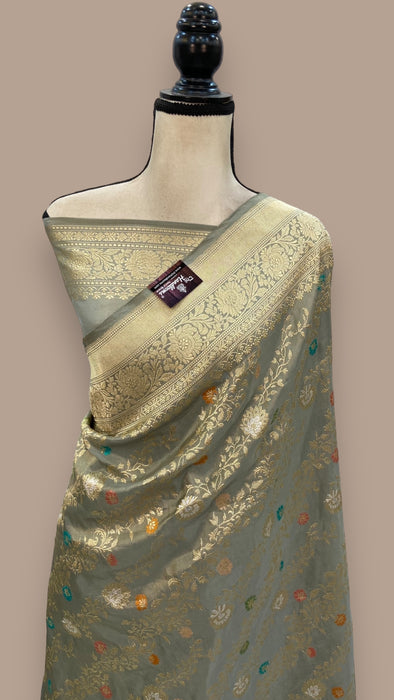 Pure Katan Silk Banarasi Handloom Saree - All over Sona Roopa kadiyal Jaal work