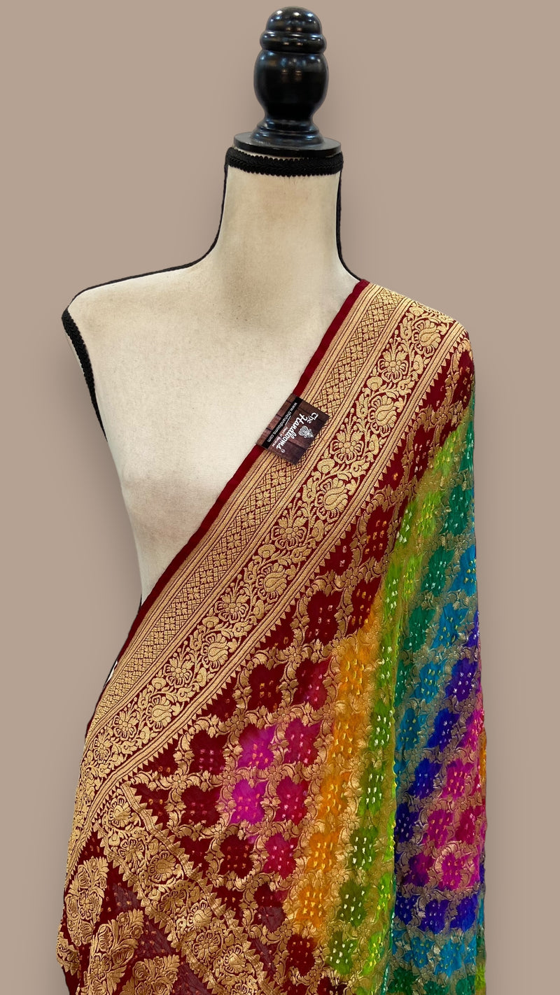 Pure Georgette Banarasi Bandhej Handloom Dupatta - The Handlooms
