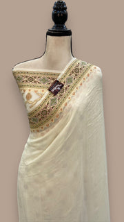 Off-white Pure Chiffon Khaddi Banarasi Saree - The Handlooms