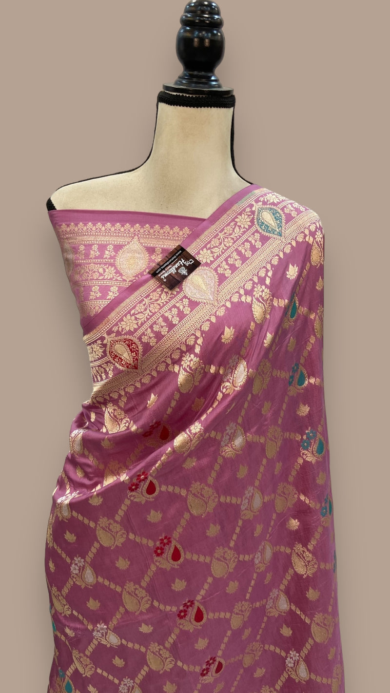 Pure Katan Silk Banarasi Handloom Saree - All over Jaal work - With Meenakari - The Handlooms