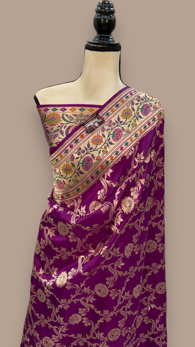 Pure Katan Silk Banarasi Handloom Saree - All over Jaal work - With Meenakari - The Handlooms