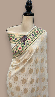 Pure Georgette Banarasi Handloom Saree - with meenakari work Gold Zari - The Handlooms