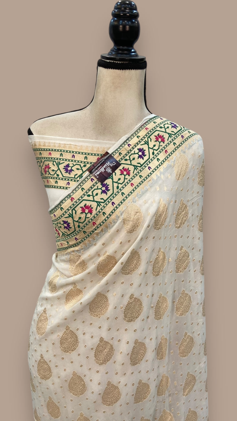 Pure Georgette Banarasi Handloom Saree - with meenakari work Gold Zari - The Handlooms