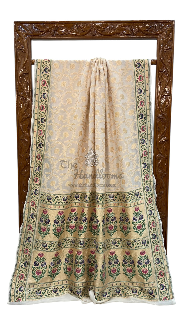 Pure Georgette Banarasi Handloom Saree - with meenakari work Gold Zari - The Handlooms
