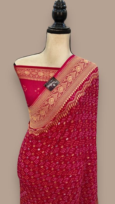 Pure Georgette Banarasi Bandhej Handloom Saree