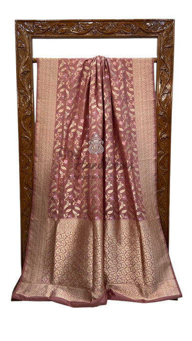 Pure Katan Silk Banarasi Handloom Saree - All over Jaal work with Meenakari