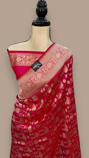 Pure Katan Silk Banarasi Handloom Saree - All over jaal work - The Handlooms