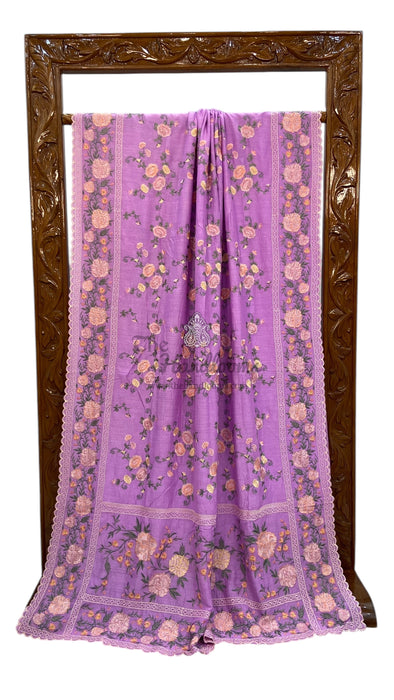 Moonga Georgette Handloom Banarasi Saree With Chikankari