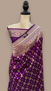 Pure Katan Silk Banarasi Handloom Saree - All over Sona Roopa Jaal work - The Handlooms