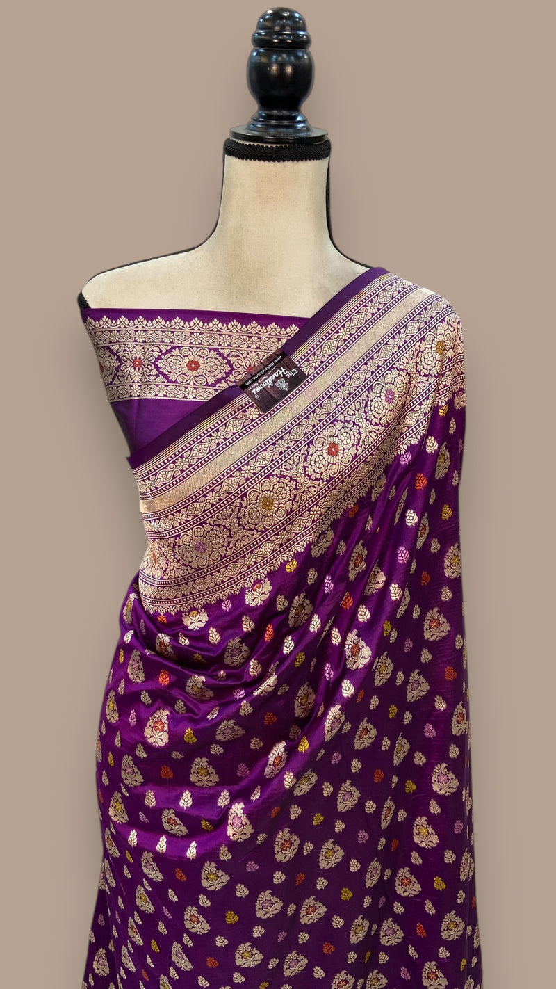 Pure Katan Silk Banarasi Handloom Saree - All over Sona Roopa Jaal work - The Handlooms