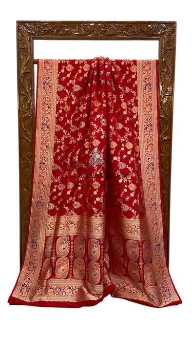 Pure Katan Silk Banarasi Handloom Saree - All over Jaal work - With Meenakari