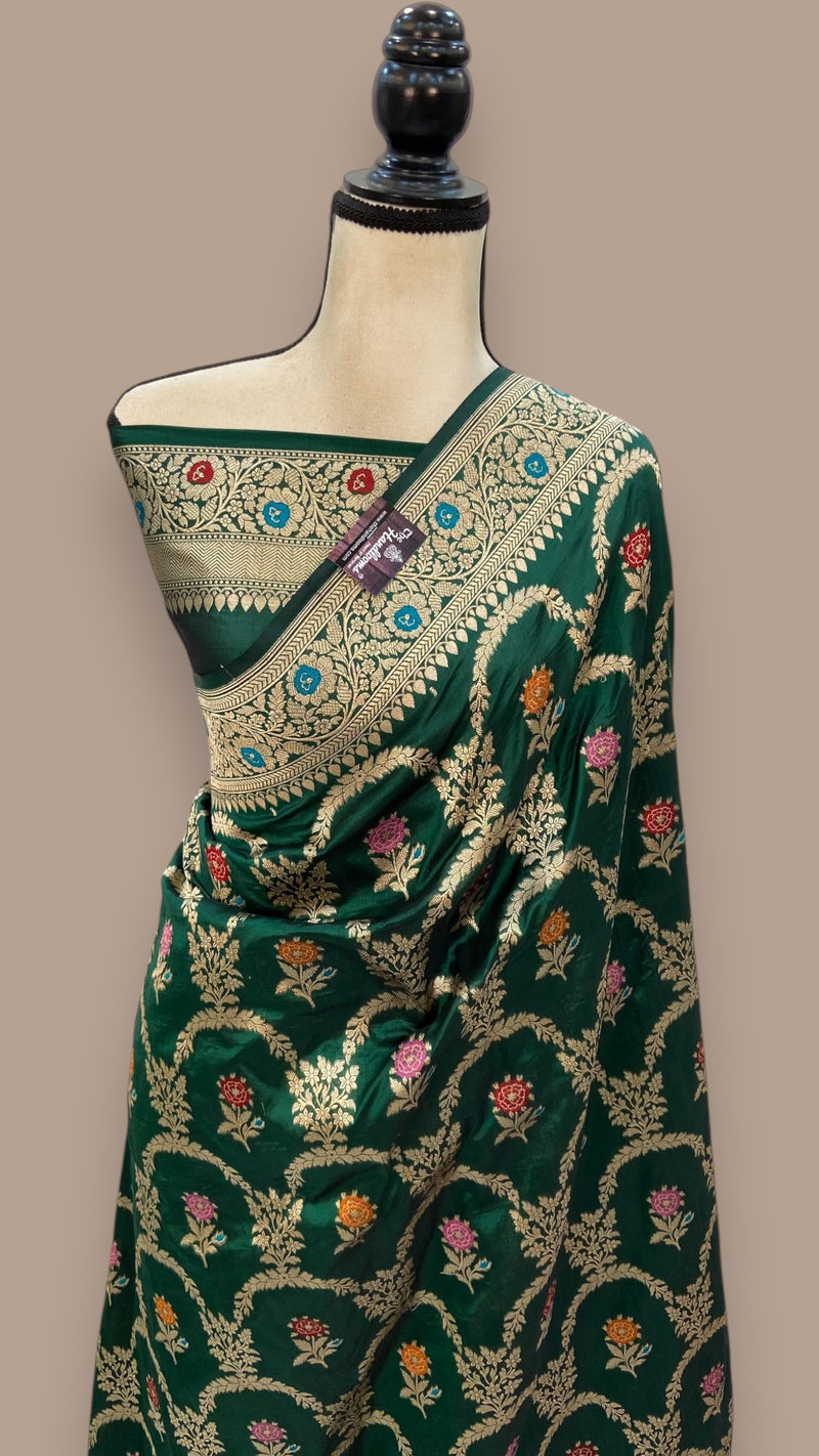 Pure Katan Silk Banarasi Handloom Saree - All over Jaal work with Meenakari - The Handlooms