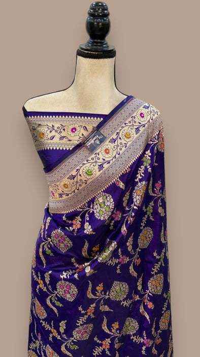 Pure Katan Silk Banarasi Handloom Saree - All over Jaal work - With Meenakari