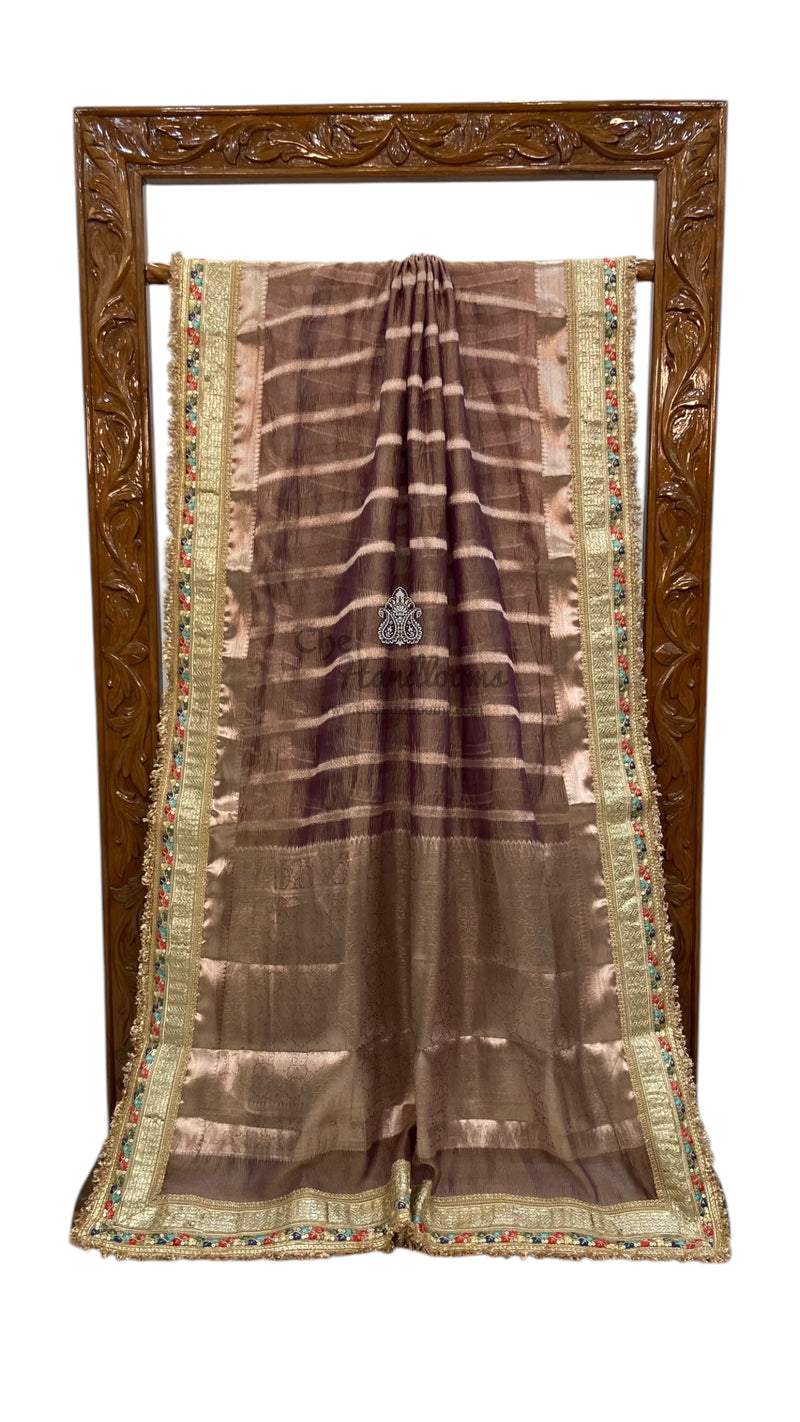 Pure Kora Tissue Handloom Banarasi Saree With Lace - The Handlooms