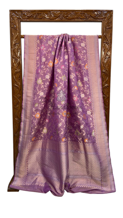 Ektara Pure Katan Tissue Silk Banarasi Handloom Saree - All over Sona Roopa Jaal Work