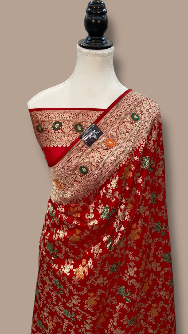 Pure Katan Silk Banarasi Handloom Saree - All over Jaal work With Meenakari - The Handlooms