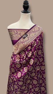 Pure Katan Silk Banarasi Handloom Saree - All Over Jaal Work - The Handlooms