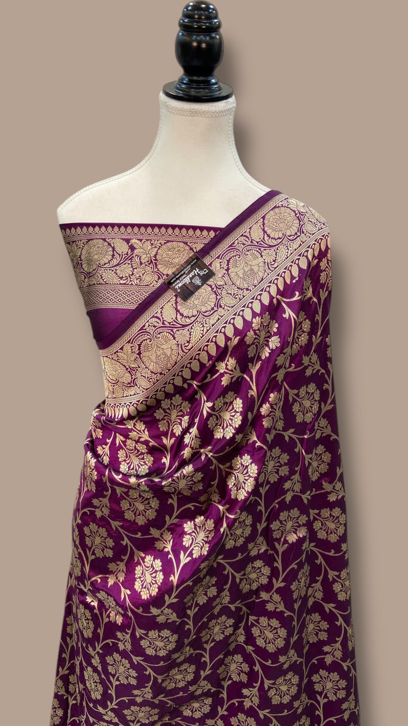 Pure Katan Silk Banarasi Handloom Saree - All Over Jaal Work - The Handlooms