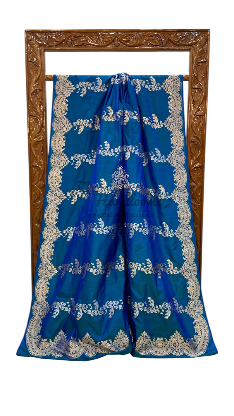 Pure Katan Silk Banarasi Handloom Saree - All over soona roopa  Kadua stripe - The Handlooms