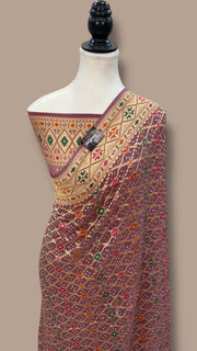 Pure Georgette Banarasi Bandhej Handloom Saree - with meenakari work - The Handlooms