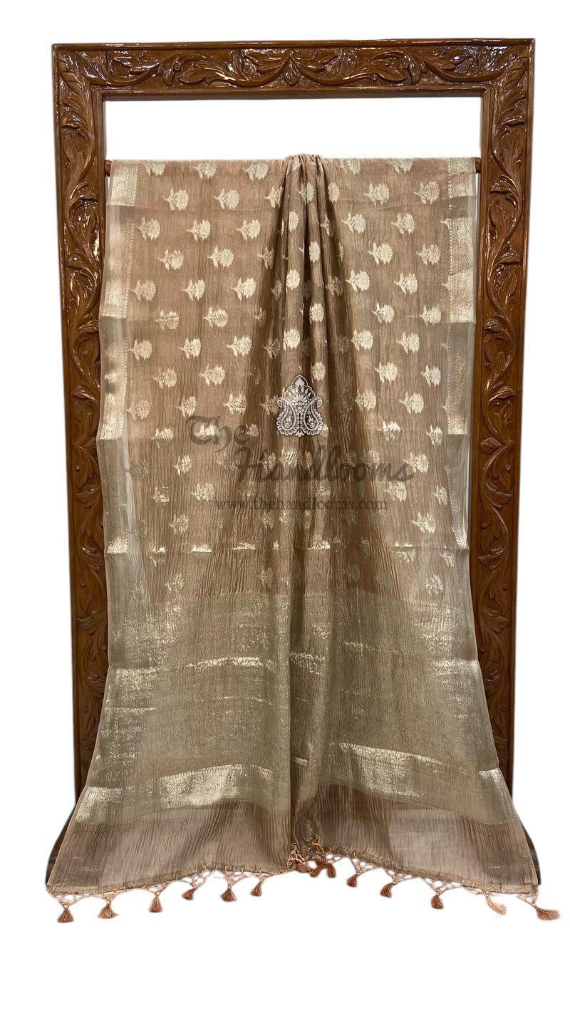 Pure Kora Tissue Crush Handloom Banarasi Saree - The Handlooms