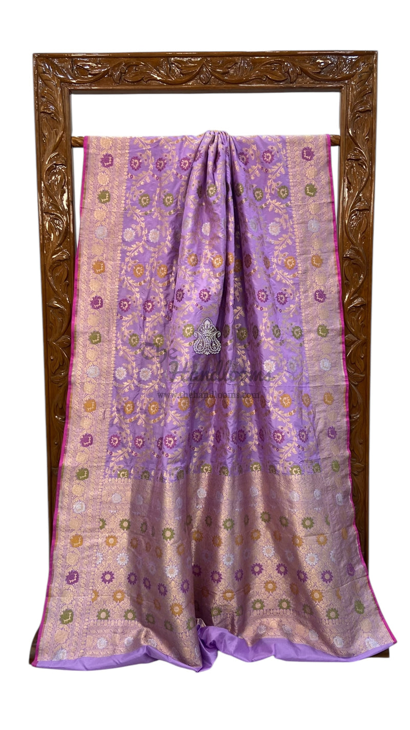 Pure Katan Silk Banarasi Handloom Saree - All over Jaal Work With Meenakari - The Handlooms
