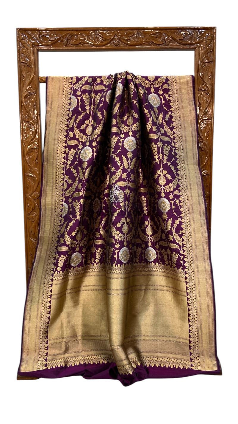 Pure Katan Silk Banarasi Handloom Saree - All over Sona Roopa Jaal Work - The Handlooms