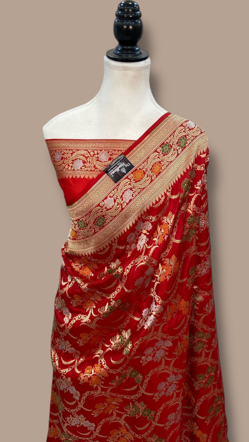 Pure Katan Silk Banarasi Handloom Saree - All over Jaal Work With Meenakari - The Handlooms