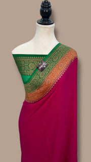 Hot Pink Pure Khaddi Georgette Handloom Banarasi Saree - The Handlooms