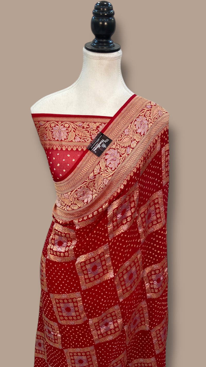 Pure Georgette Banarasi Bandhej Handloom Saree - The Handlooms