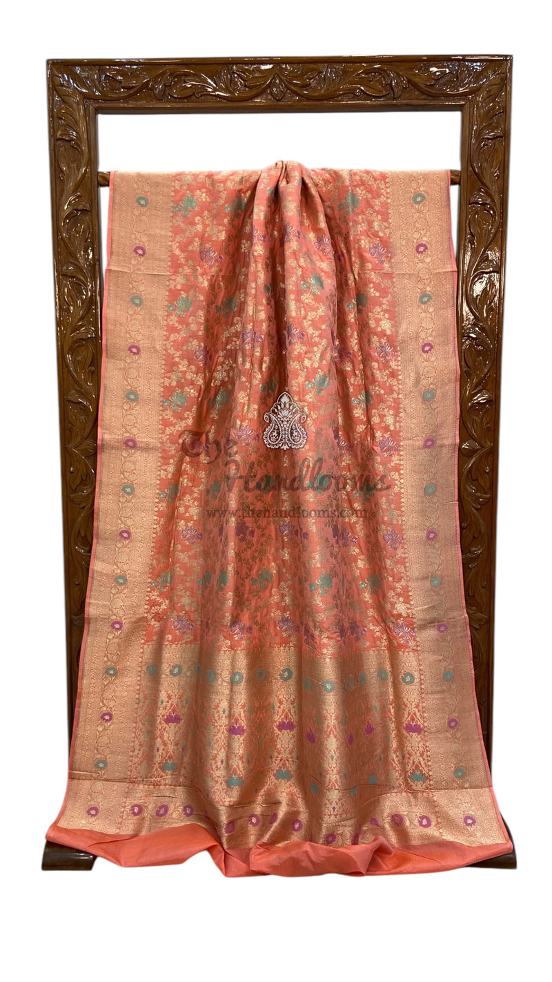Pure Katan Silk Banarasi Handloom Saree - All over Jaal Work With Meenakari - The Handlooms