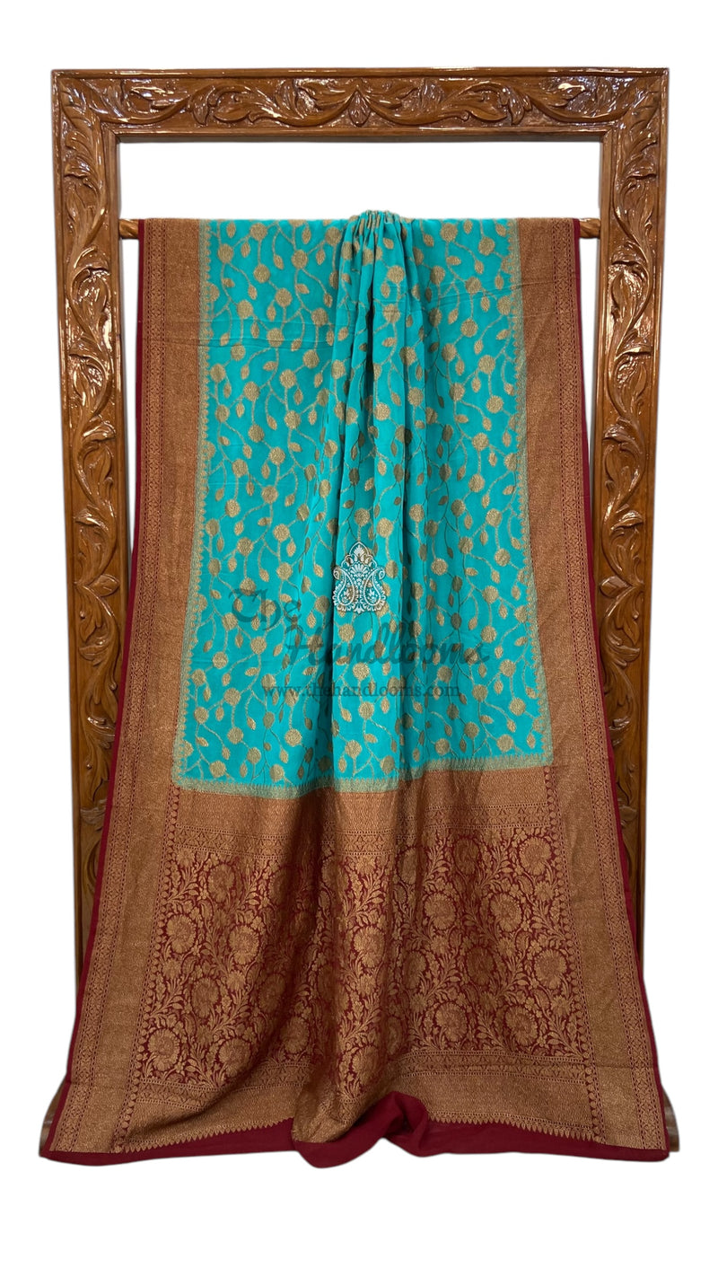 Khaddi Georgette Handloom Banarasi Saree - Antique Zari - The Handlooms
