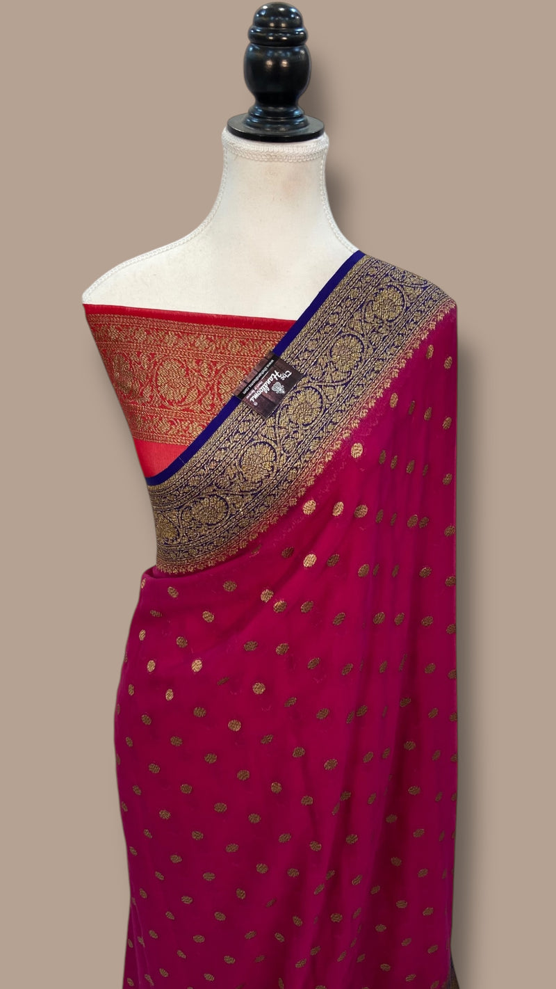 Khaddi Georgette Handloom Banarasi Saree -  Antique zari - The Handlooms