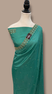 Pure katan Silk Handloom Banarasi Saree with Handwork: Zardozi, Diamond Chain, Katdana, and Abla Detailing - The Handlooms