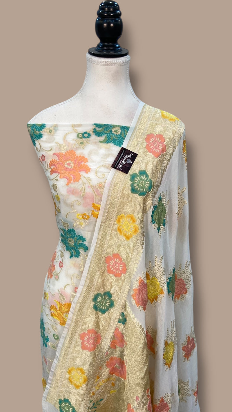 Khaddi Georgette Banarasi Dress material with Meenakari - The Handlooms