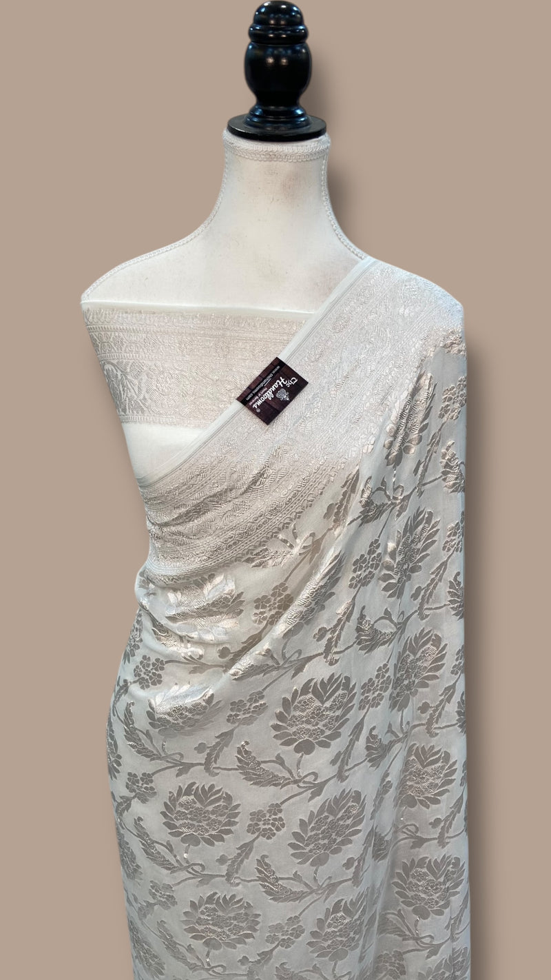 Pure Georgette Banarasi Saree - silver zari - The Handlooms