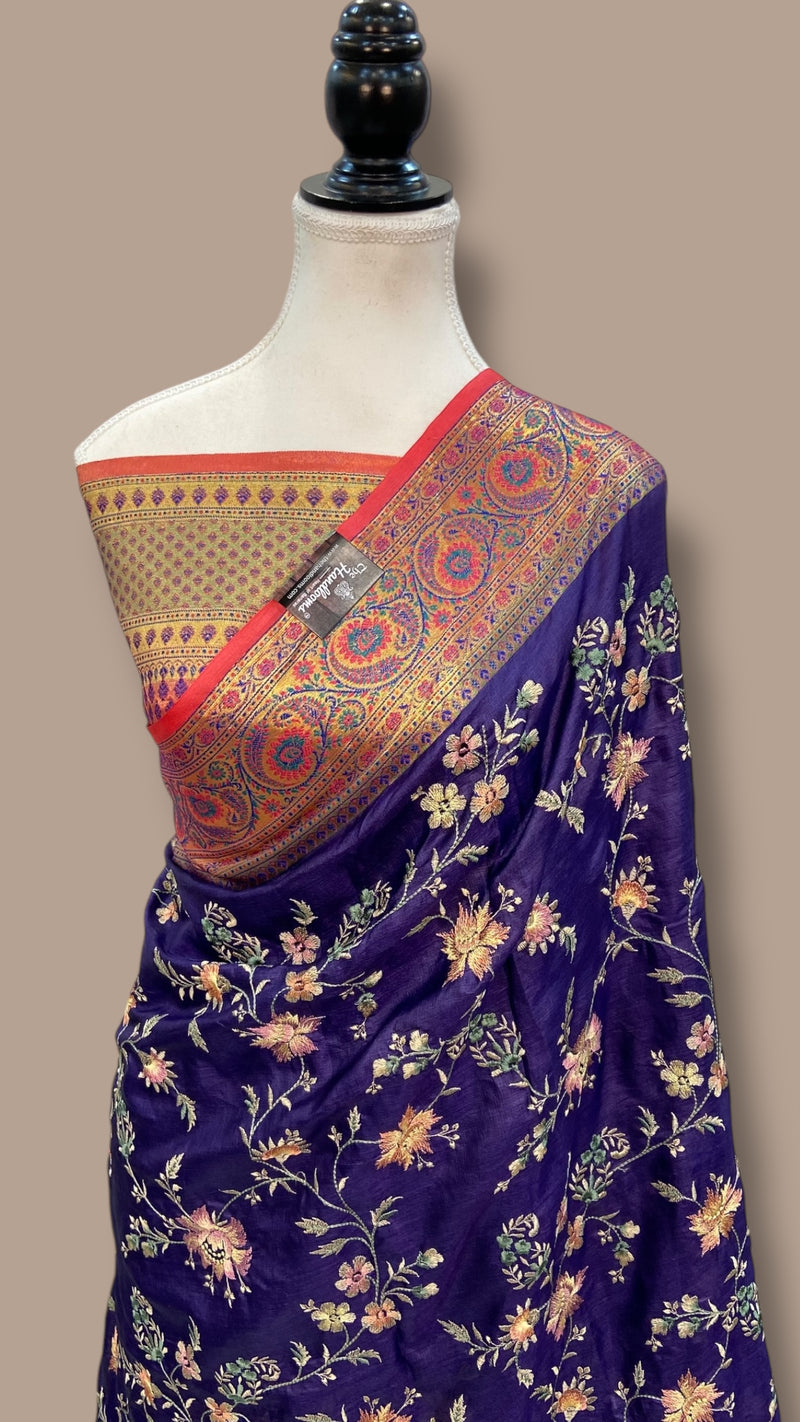 Tussar Silk Handloom Banarasi Saree With Chikankari - The Handlooms