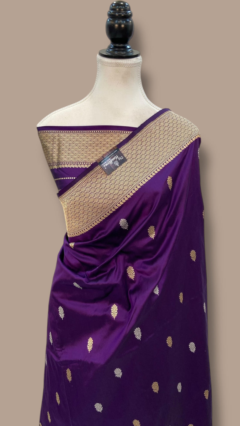 Pure Katan Silk Banarasi Handloom Saree - All over Sona Roopa Kadua motifs - The Handlooms