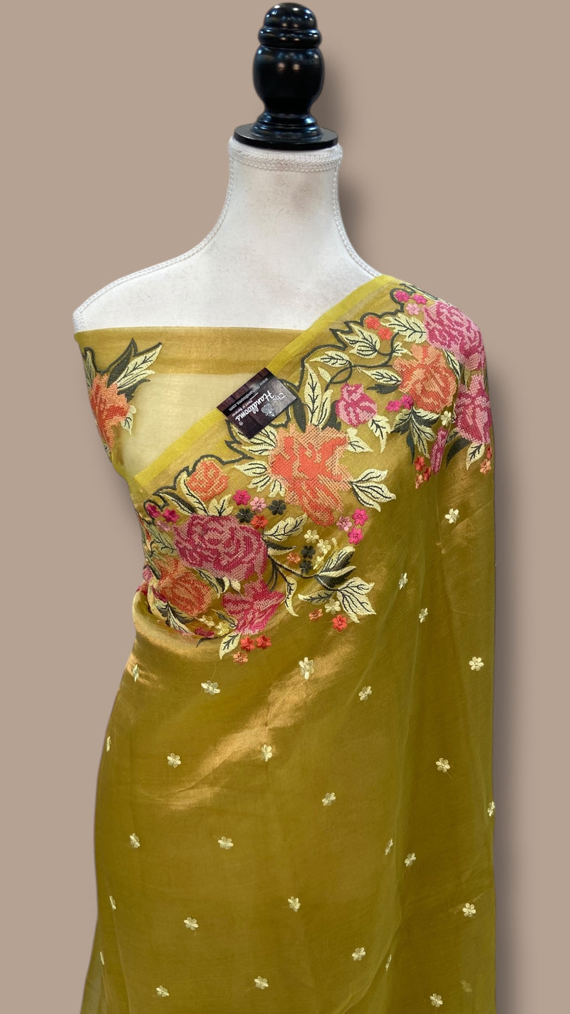 Pure Tissue Handloom Banarasi Saree With Chikankari - The Handlooms