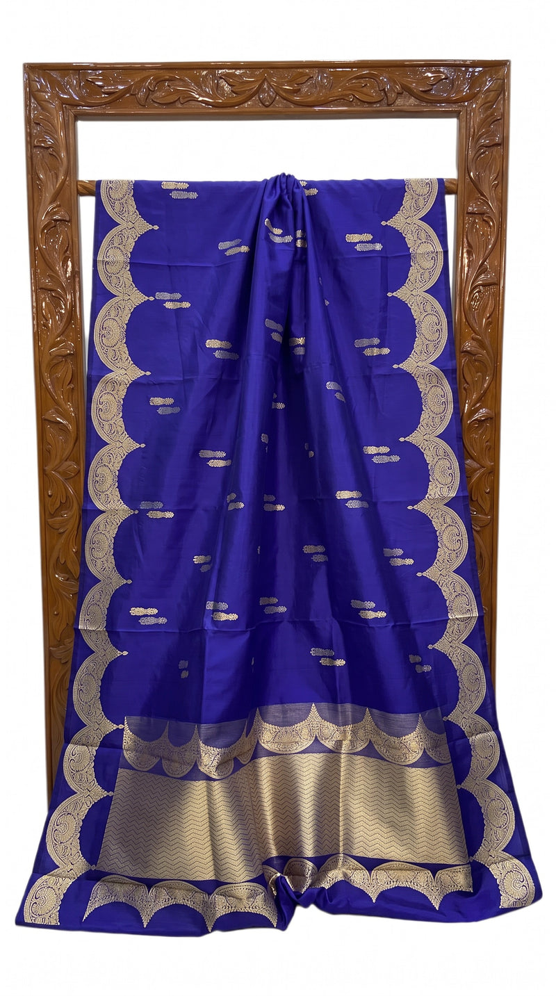 Royal Blue Pure Katan Silk Banarasi Handloom Saree - All over Sona Roopa Kadua motifs