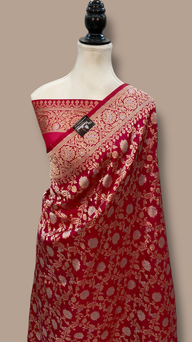 Pure Katan Silk Banarasi Handloom Saree - All Over Sona Roopa Jaal Work - The Handlooms