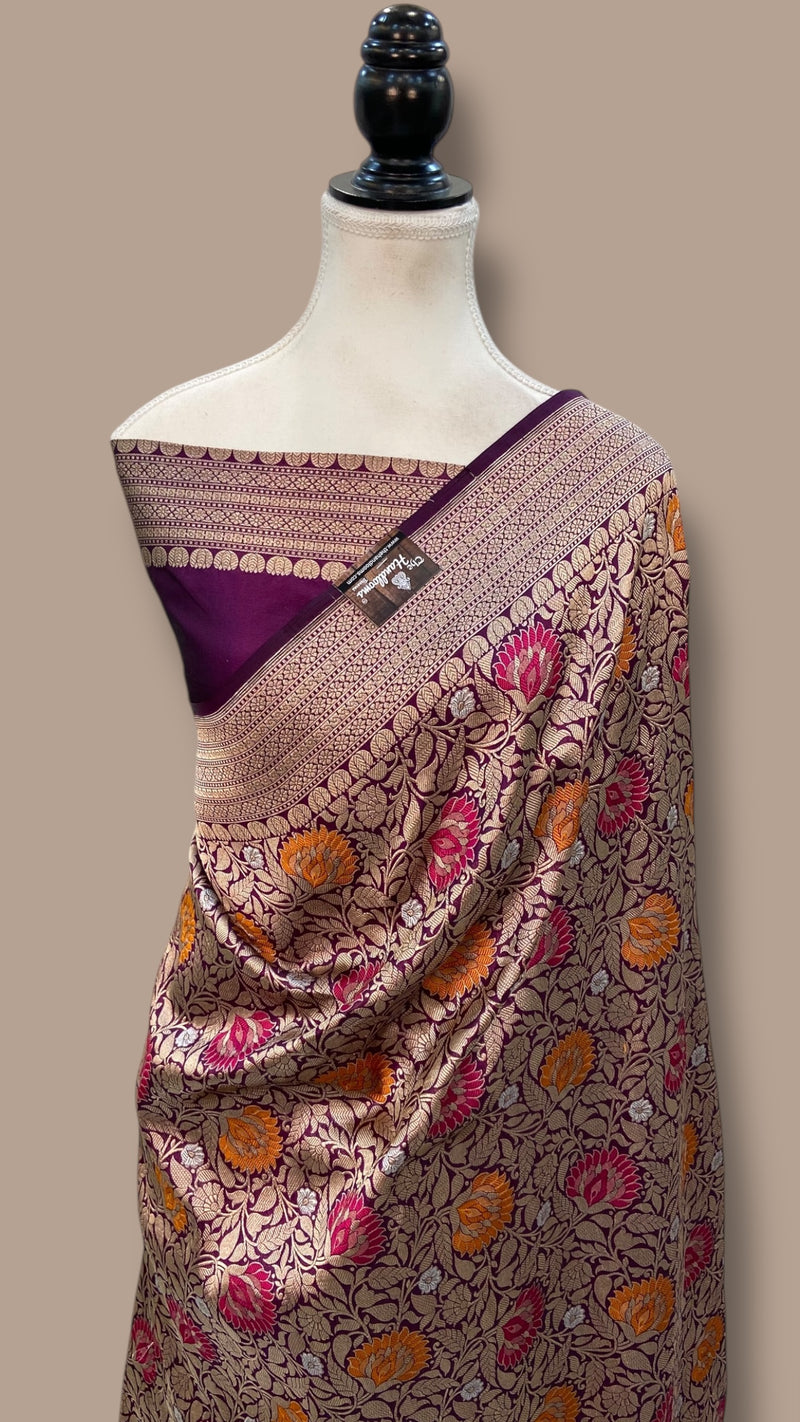 Regal Pure Katan Silk Banarasi Saree – Handwoven Tanchui Brocade - The Handlooms