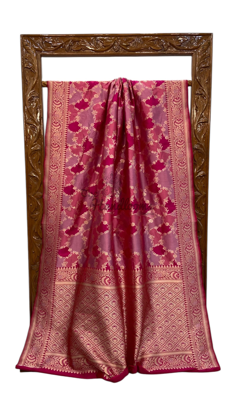 Pure Katan Silk Banarasi Handloom Saree - All over Jaal Work With Rangkart - The Handlooms