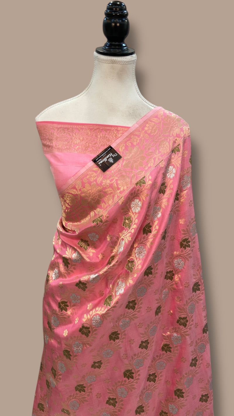 Pure Katan Silk Banarasi Handloom Saree - All Over Jaal Work - The Handlooms