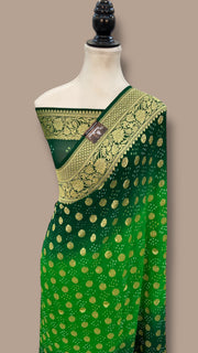 Dual Shade Pure Georgette Banarasi Bandhej Handloom Saree - The Handlooms