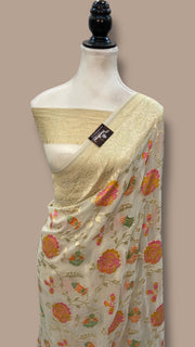 Pure Khaddi Georgette Handloom Banarasi Saree - All over Jaal Work With Meenakari - The Handlooms