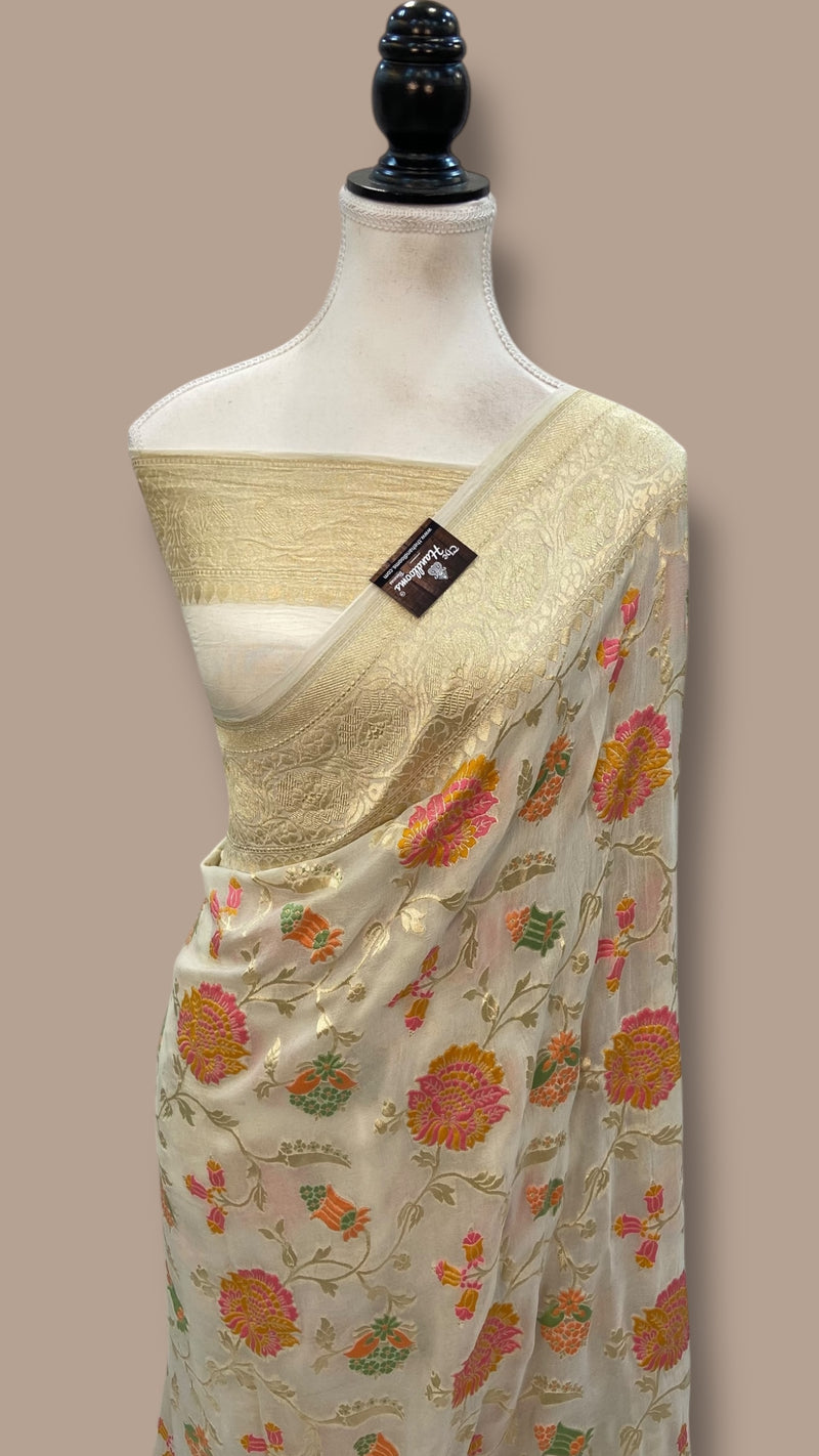 Pure Khaddi Georgette Handloom Banarasi Saree - All over Jaal Work With Meenakari - The Handlooms
